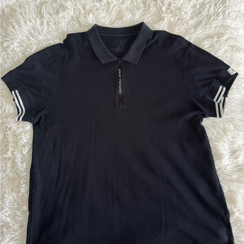 Armani Exchange Black Polo with White Stripes